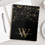 Agenda Glam Gold Purpurina Sparkling Elegant Lujoso Monog<br><div class="desc">Crea tu propio planificador de destellos de diamante negro y dorado personalizado con tu monograma y nombre personalizado.</div>