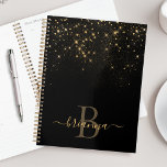 Agenda Glam Gold Purpurina Sparkling Elegant Lujoso Monog<br><div class="desc">Crea tu propio planificador de destellos de diamante negro y dorado personalizado con tu monograma y nombre personalizado.</div>