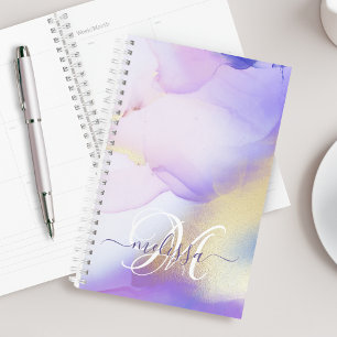 Agenda Glam Lilac Gold Resumen Paint Elegante Monograma