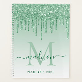 Agenda Glam Mint Green Purpurina Drips Girly Monograma 20