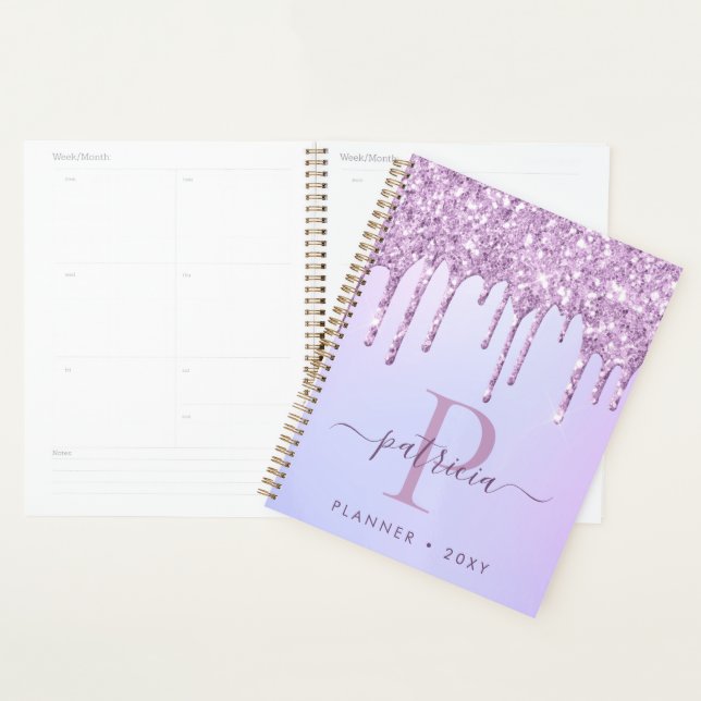 Agenda Glam Purple Purpurina Dris Elegante Monograma (Demostración)