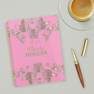 Agenda Glam Romántica de lujo Moda rosa y oro 2024