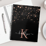 Agenda Glam Rosa Gold Purpurina Elegante Monograma de Luj<br><div class="desc">Crea tu propio planificador de destellos de diamante negro y rosa personalizado con tu monograma y nombre personalizado.</div>