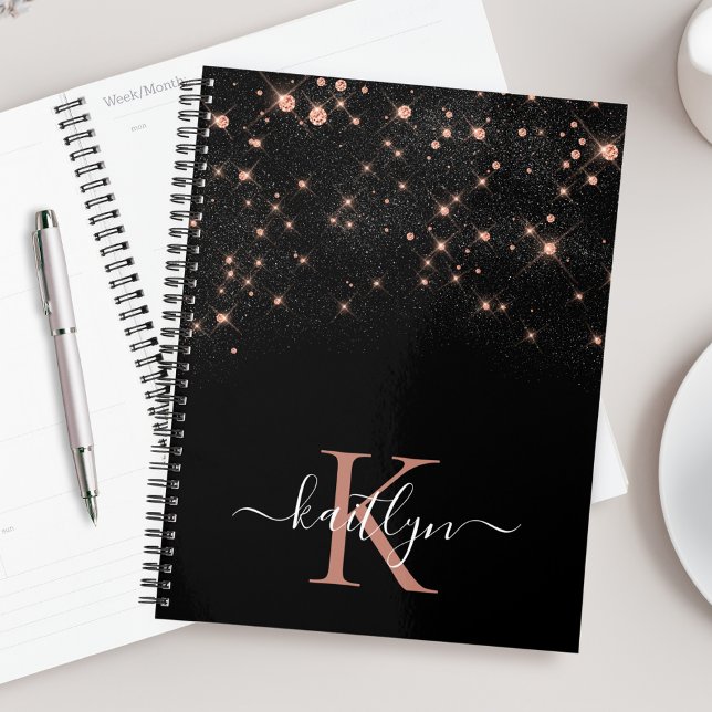 Agenda Glam Rosa Gold Purpurina Elegante Monograma de Luj (Subido por el creador)
