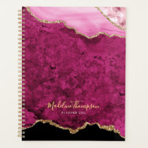 Glam Rosa Magenta Terciopelo Ágata Geoda Oro Scrip