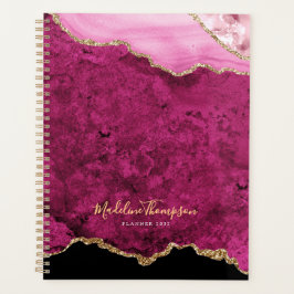 Agenda Glam Rosa Magenta Terciopelo Ágata Geoda Oro Scrip