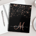 Agenda Glam Rosa Purpurina de oro Diamond Elegant Monogra<br><div class="desc">Crea tu propio planificador de destellos de diamante negro y rosa personalizado con tu monograma y nombre personalizado.</div>
