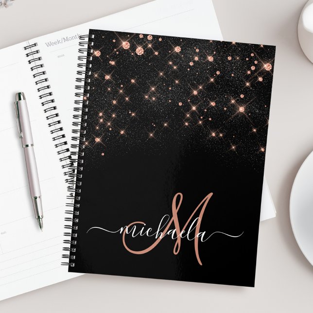 Agenda Glam Rosa Purpurina de oro Diamond Elegant Monogra (Subido por el creador)