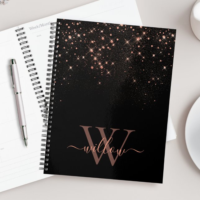 Agenda Glam Rosa Purpurina de oro Sparkling Elegante Mono (Subido por el creador)