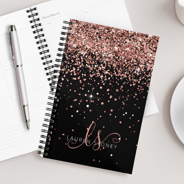 Agenda Glam Rosa Purpurina Oro Elegante Monograma (Subido por el creador)