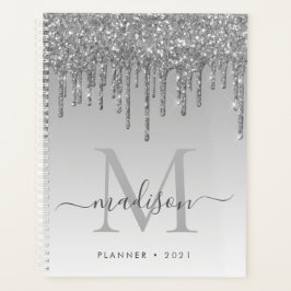 Agenda Glam Silver Gray Purpurina Drips Girly Monograma 2