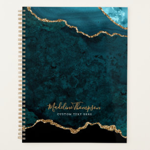 Agenda Glam Verde azulada Velvet Aget Geode Gold Script
