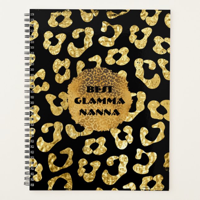 Agenda Glamorosa Abuela Oro Animal Negro Imprimir mamáes  (Anverso)