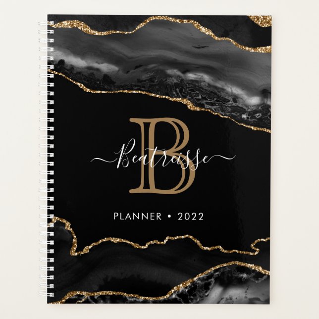 Agenda Glamoroso Purpurina Agate Black Gold Monograma (Anverso)