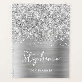 Agenda Glamour Plateado Brillante Personalizado 2024