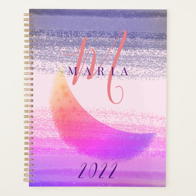 Agenda Glamourous Stylish Ombre Moon Resumen Monograma (Anverso)