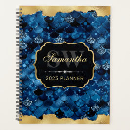 Agenda Glitter Azul Real Escamas de Sirena Monograma 