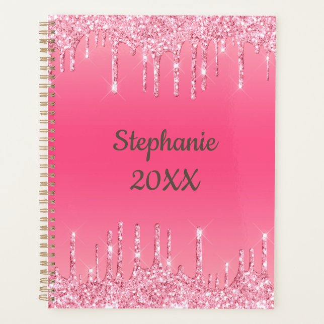 Agenda Glitter Glam de moda rosa personalizado (Anverso)
