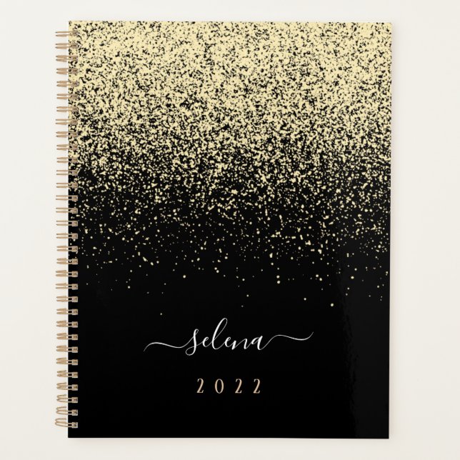 Agenda Glitter Monograma Chica Oro Negro (Anverso)