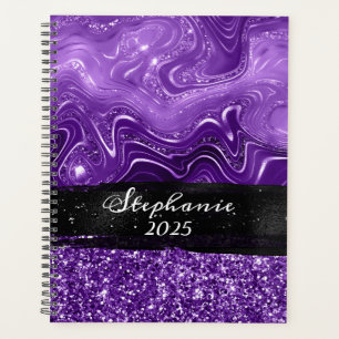 Agenda Glitter Morado Real Bruñido Trazo de Pincel Negro