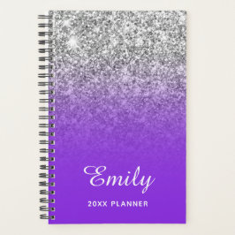 Agenda Glitter Ombre Plateado Violeta Azul Personalizado