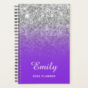 Agenda Glitter Ombre Plateado Violeta Azul Personalizado