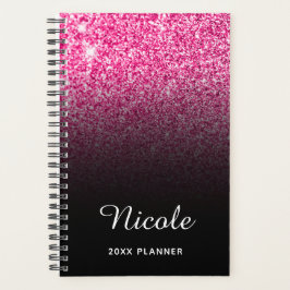 Agenda Glitter Ombre Rosa Caliente Negro Personalizado