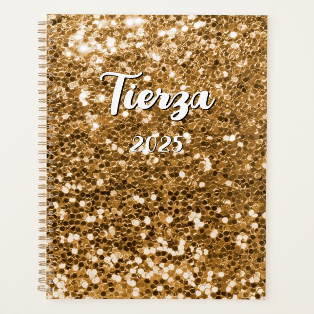 Agenda Glitter Personalizado Dorado Grueso (Anverso)