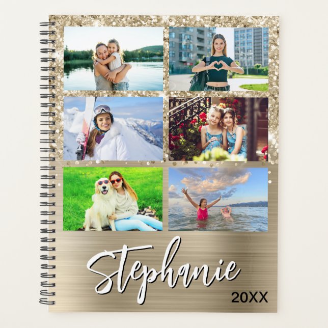 Agenda Glittery Pale Gold Glam 14 Photo Collage (Anverso)
