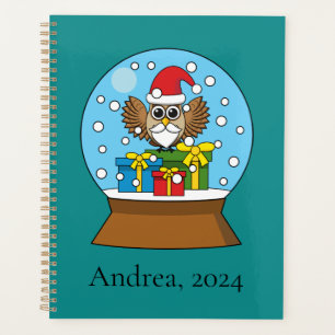 Agenda Globe de nieve con búho de Santa Claus   Personali