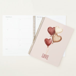 Agenda Globos de Corazón de Amor de Crema Roja 