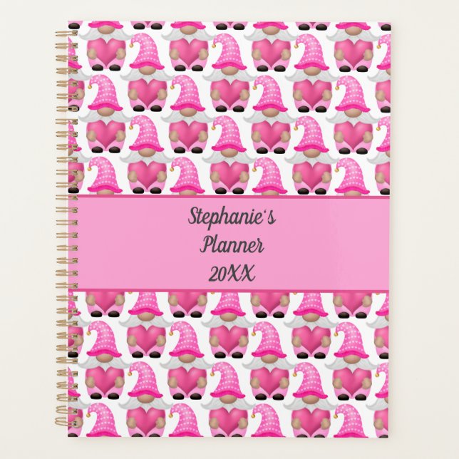 Agenda Gnomes rosados corazón Woodland Scandinavian Cute (Anverso)