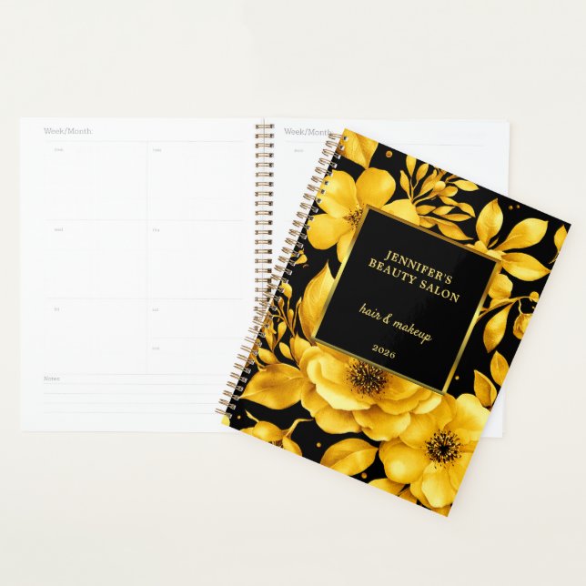 Agenda Gold black flowers professional appointment (Demostración)