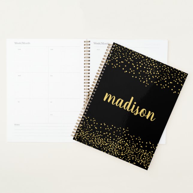 Agenda Gold Glam Purpurina Confetti | Negro personalizado (Demostración)