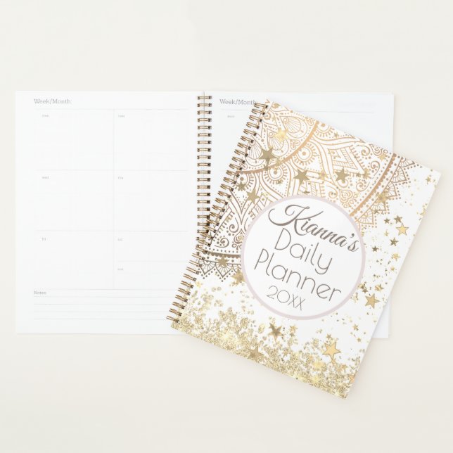 Agenda Gold Lotus Mandala con Gold Stars Daily Planner (Demostración)