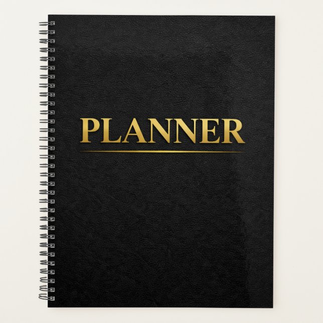 Agenda Gold Minimal Planner Black Leather Style (Anverso)