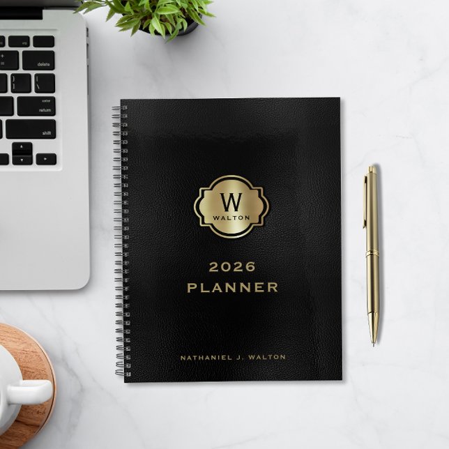 Agenda Gold Monogram Black Leather Look (Subido por el creador)