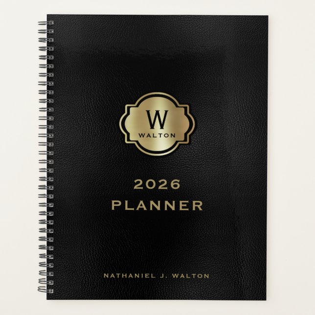 Agenda Gold Monogram Black Leather Look (Anverso)