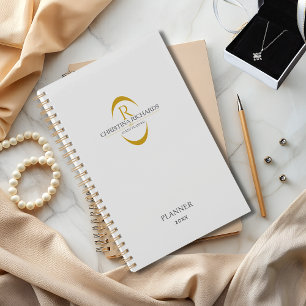 Agenda Gold Monogram Grey Modern Elegant Business