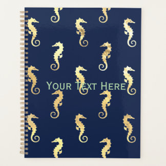 Agenda Gold Tone Seahorses over Navy Blue