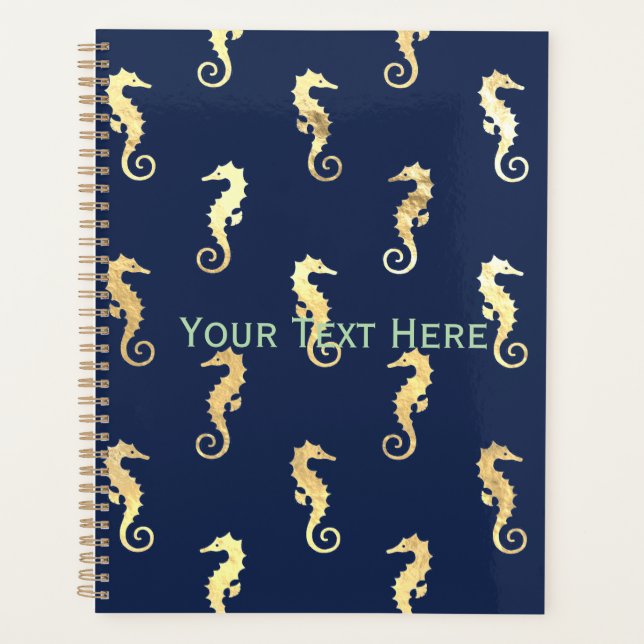 Agenda Gold Tone Seahorses over Navy Blue (Anverso)
