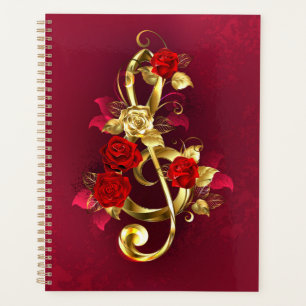 Agenda Golden Treble Clef con flores Rosas