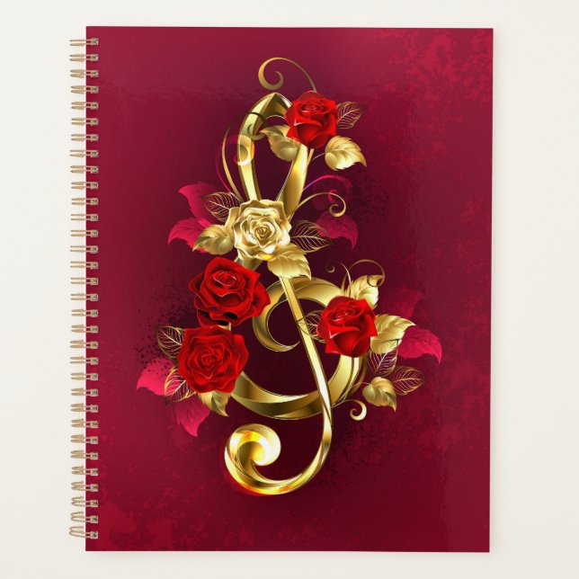 Agenda Golden Treble Clef con flores Rosas (Anverso)