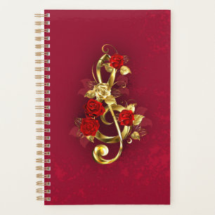 Agenda Golden Treble Clef con flores Rosas