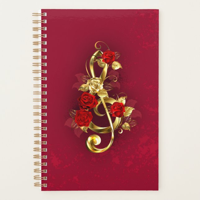 Agenda Golden Treble Clef con flores Rosas (Anverso)