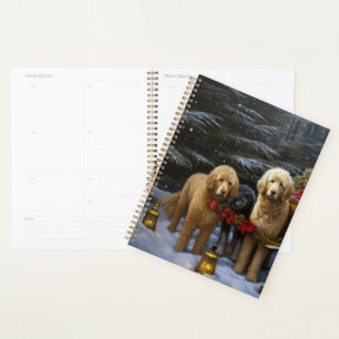 Agenda Goldendoodle Nevado Trineo Decoración de Navidad