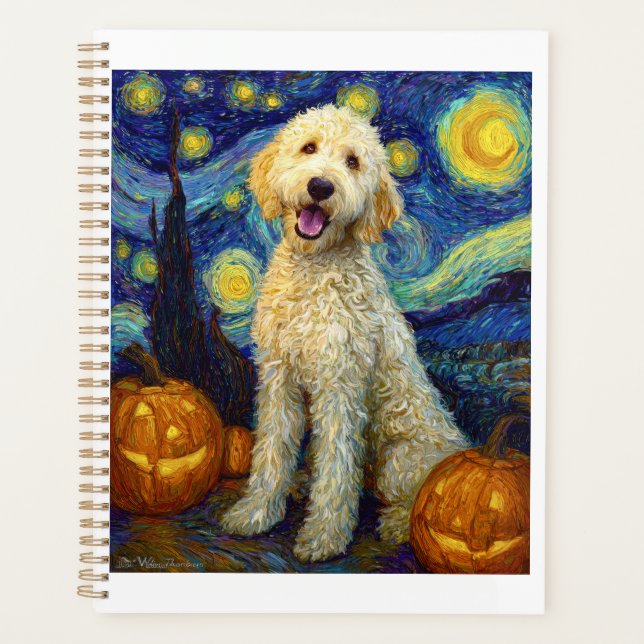 Agenda Goldendoodle Perro Lindo Halloween Jack O Linterna (Anverso)