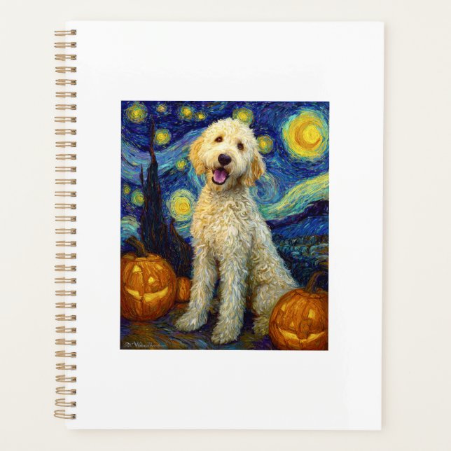 Agenda Goldendoodle Perro Lindo Halloween Jack O Linterna (Anverso)