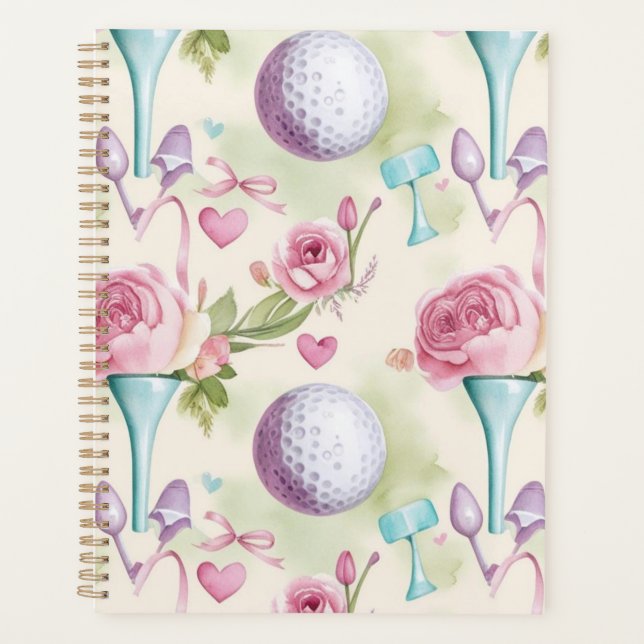 Agenda Golf de temática rosa con flores para Lady golfer (Anverso)