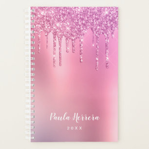 Agenda Gorgoso oro rosa rosa y goteo de purpurina morado